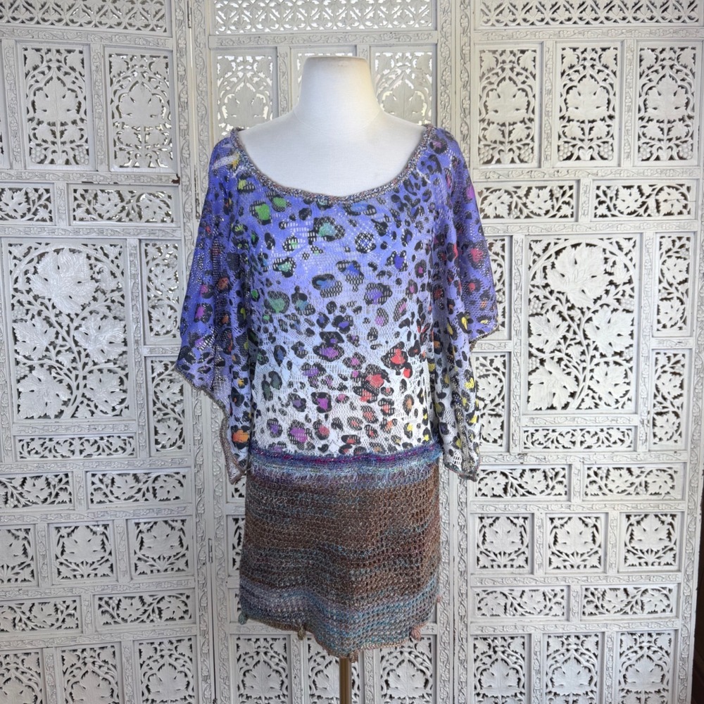 Handmade Crochet Festival Artsy  Dress Cover Up Womens M/L Cheetah Animal